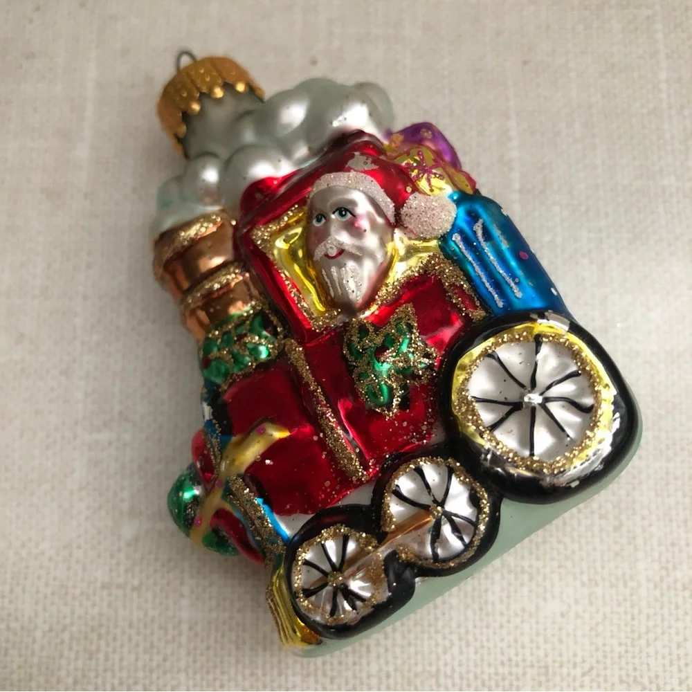 Vintage‎ Glass Santa Engine Train Christmas Ornament